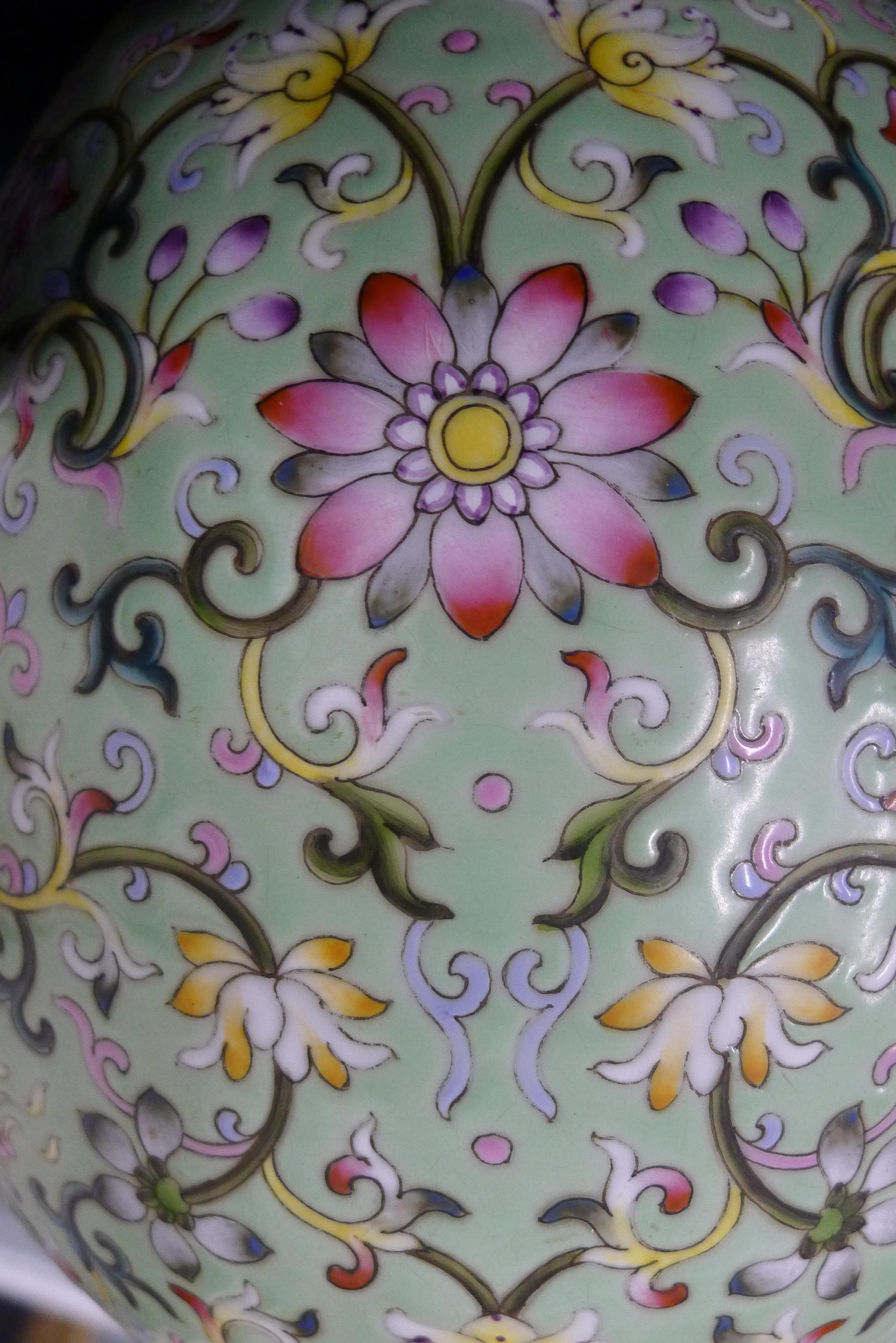 A Chinese green ground porcelain vase with scrolling foliate decoration, - Image 6 of 9