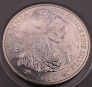 A silver 2010 Britannia one ounce coin.