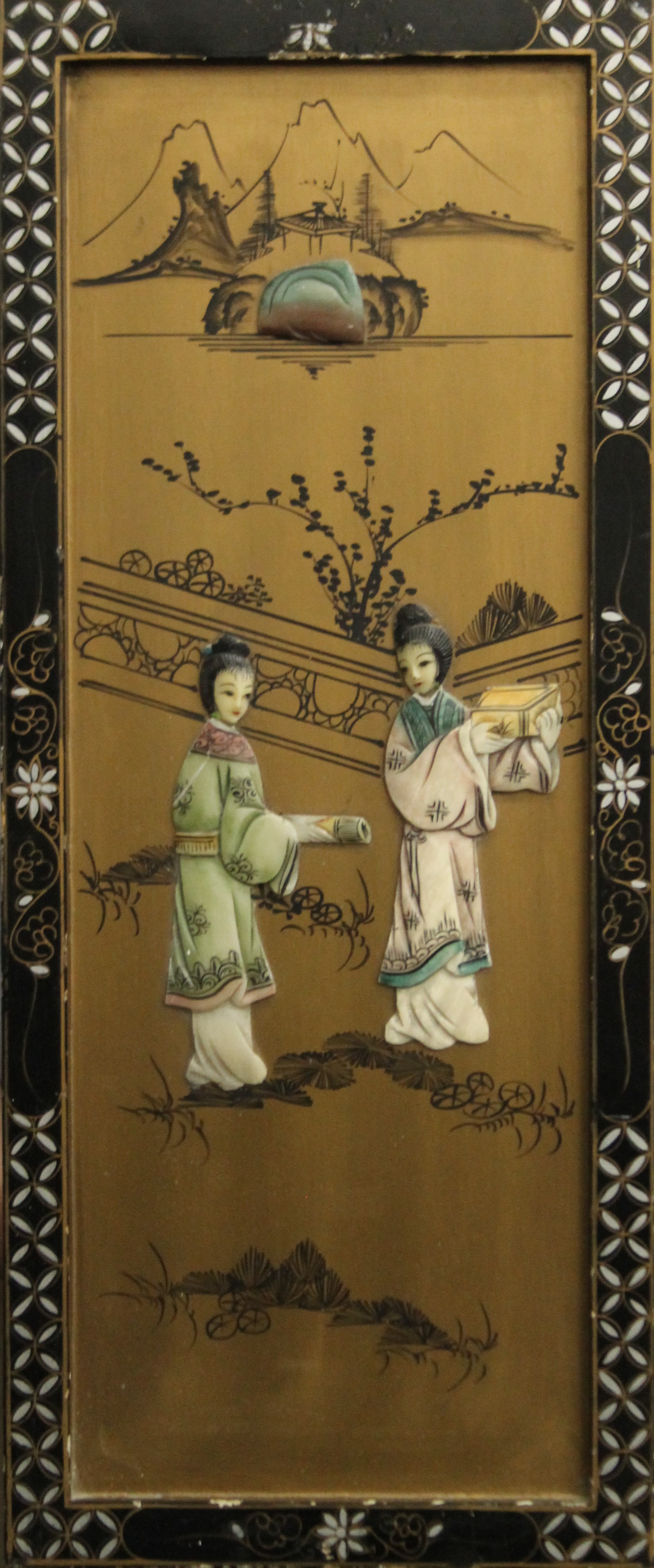 A Chinese panel and four smaller Chinese panels. The former 92 cm high. - Image 6 of 6