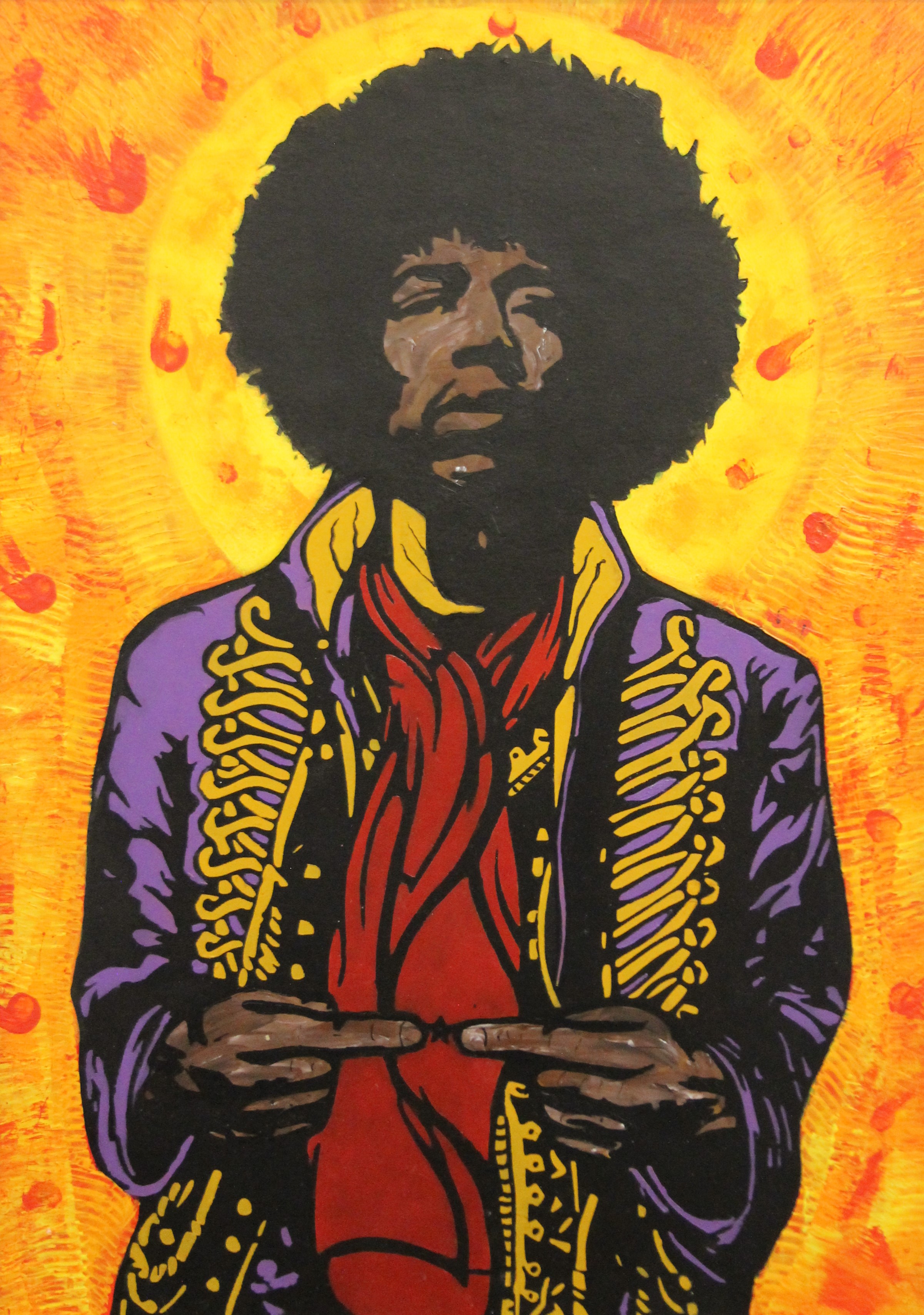 Jimi Hendrix, oil on panel, framed. 49 x 68.5 cm.