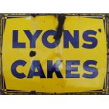 A Lyons' Cakes enamel sign. 99 x 75.5 cm.