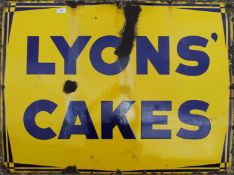 A Lyons' Cakes enamel sign. 99 x 75.5 cm.