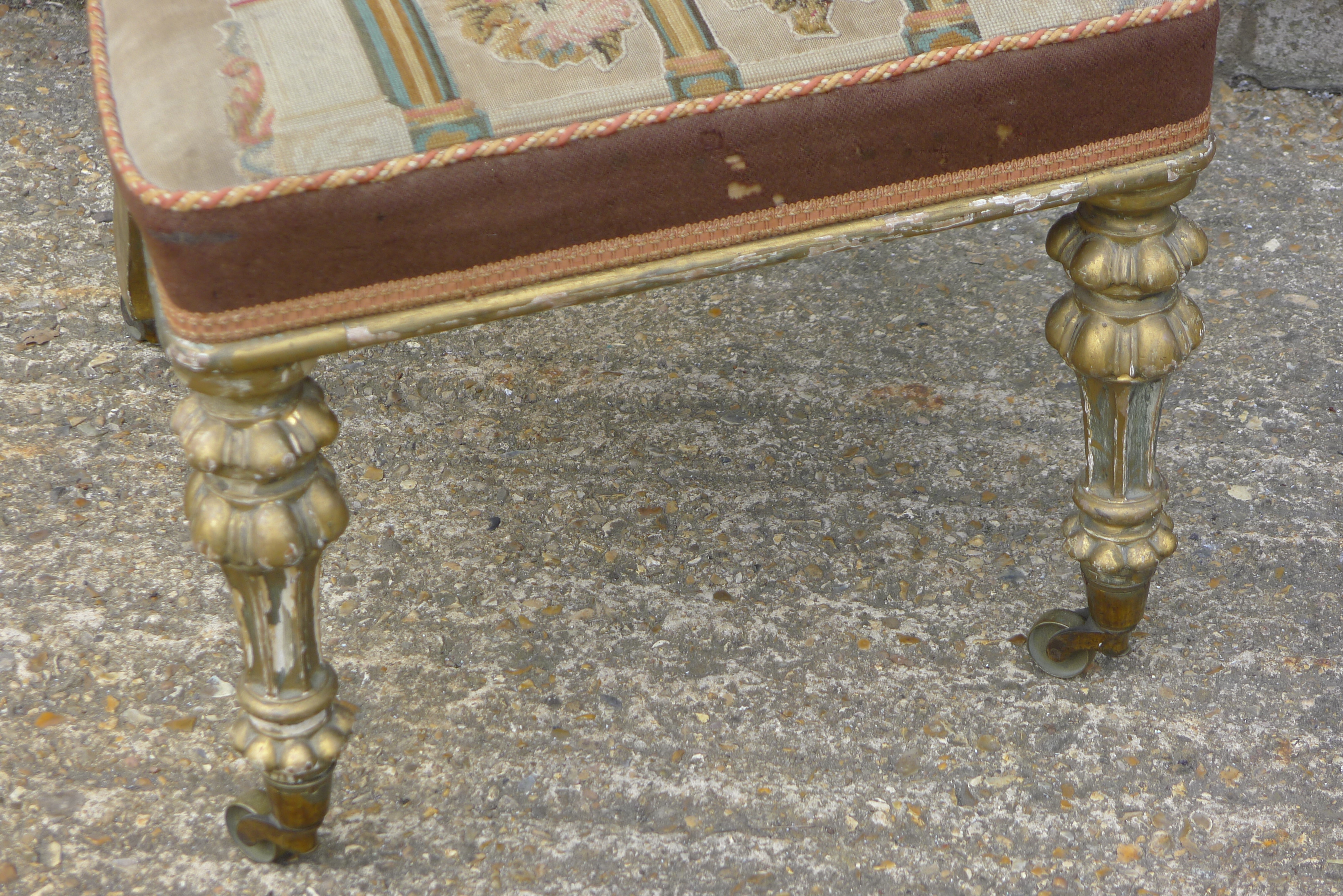 A Victorian prie dieu gilt chair with needlework upholstery. 117 cm high. - Image 3 of 6