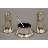 A cased silver three-piece cruet set. 50.9 grammes.