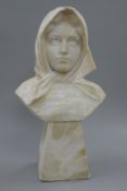 A marble bust of a young girl. 37.5 cm high.