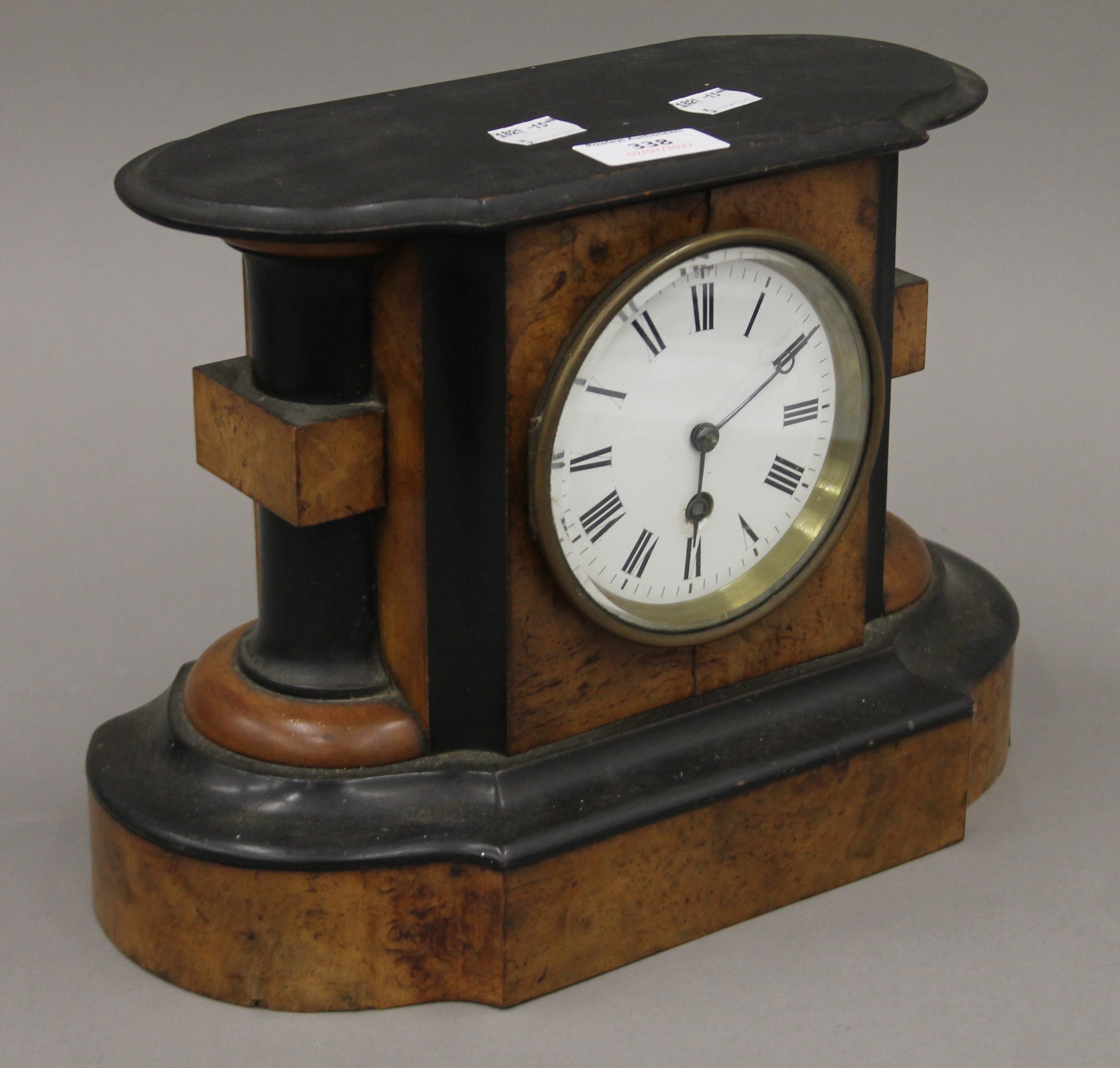 A Victorian walnut mantle clock. 30 cm wide. - Image 4 of 6