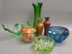 A quantity of various Art glass vases. The largest 43 cm high.