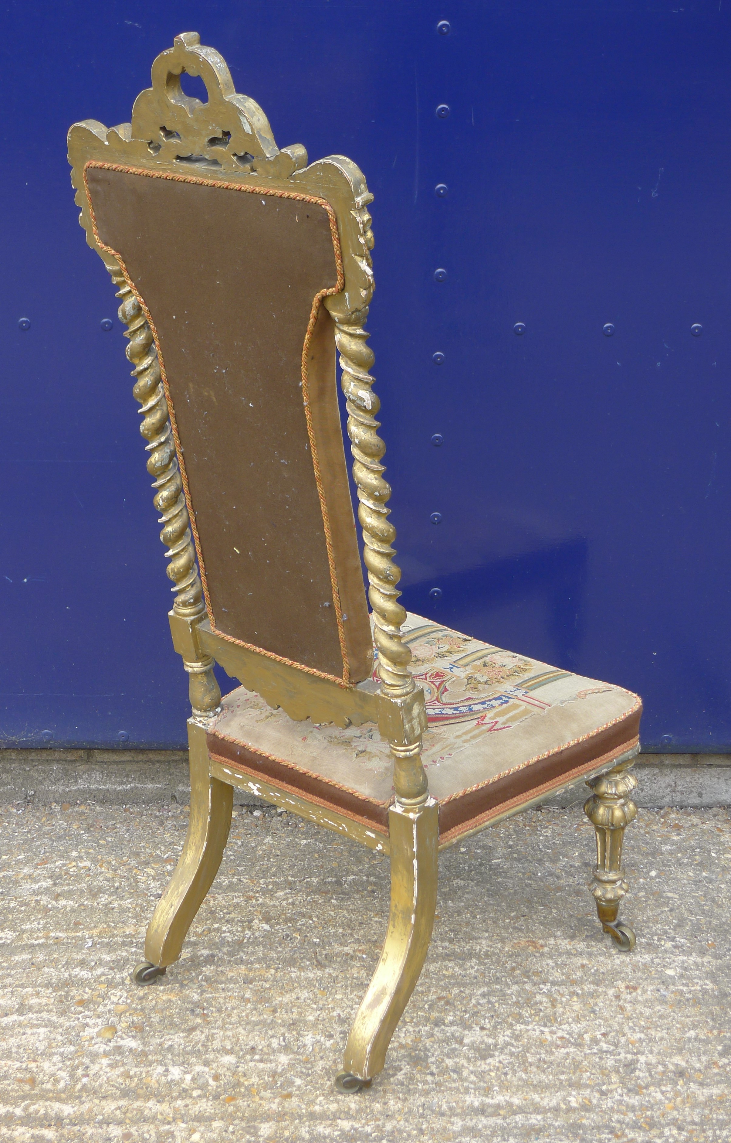 A Victorian prie dieu gilt chair with needlework upholstery. 117 cm high. - Image 6 of 6