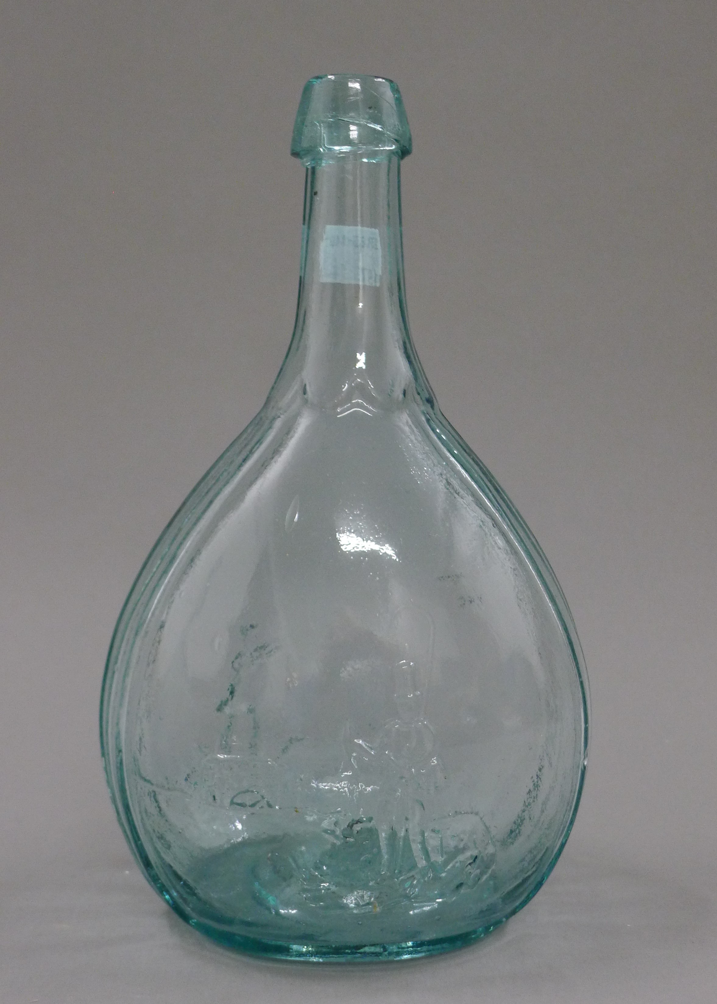 A pair of glass bottles decorated with shooting and fishing scenes. 23 cm high. - Image 2 of 4