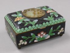 A Chinese jade topped cloisonne box. 11 cm long.