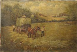 H KNIGHT, Farming Scene, oil on canvas, signed and dated 1935, unframed. 60.5 x 40.5 cm.