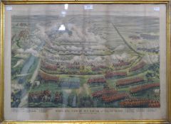 A Victorian print, birds eye view of the battle of Tel-El-Kebir, framed and glazed. 79.