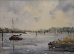 ELSIE WOODS, Norfolk Broads, watercolour, signed, framed and glazed. 34 x 24.5 cm.