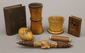 A small collection of treen, vestas, etc.