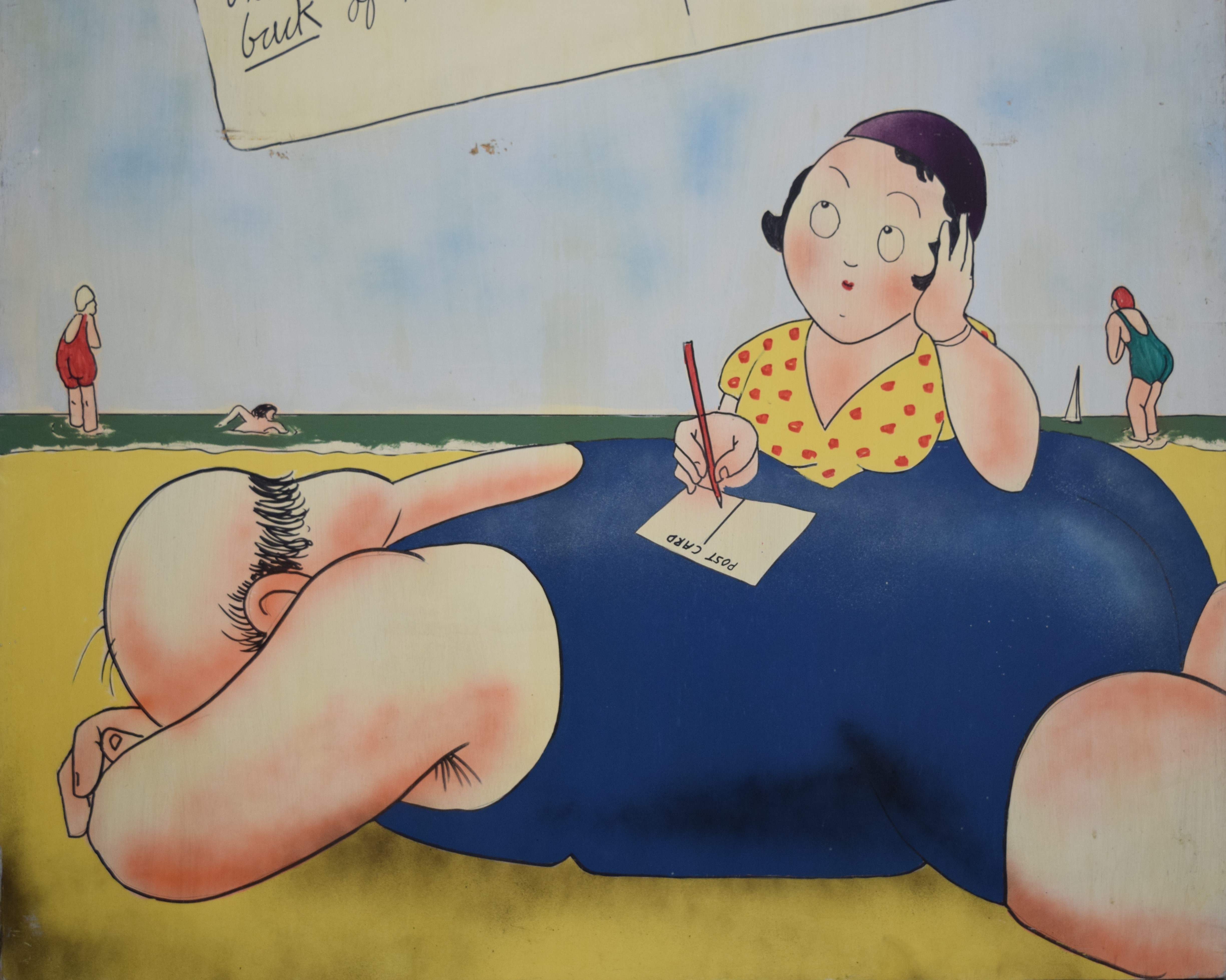 A 1960's painted seaside advert for postcards. 122 cm wide x 182.5 cm high. - Image 3 of 3