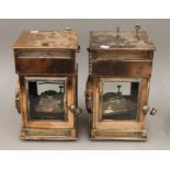 Two Victorian military copper and brass mark 1 fighting lamps,
