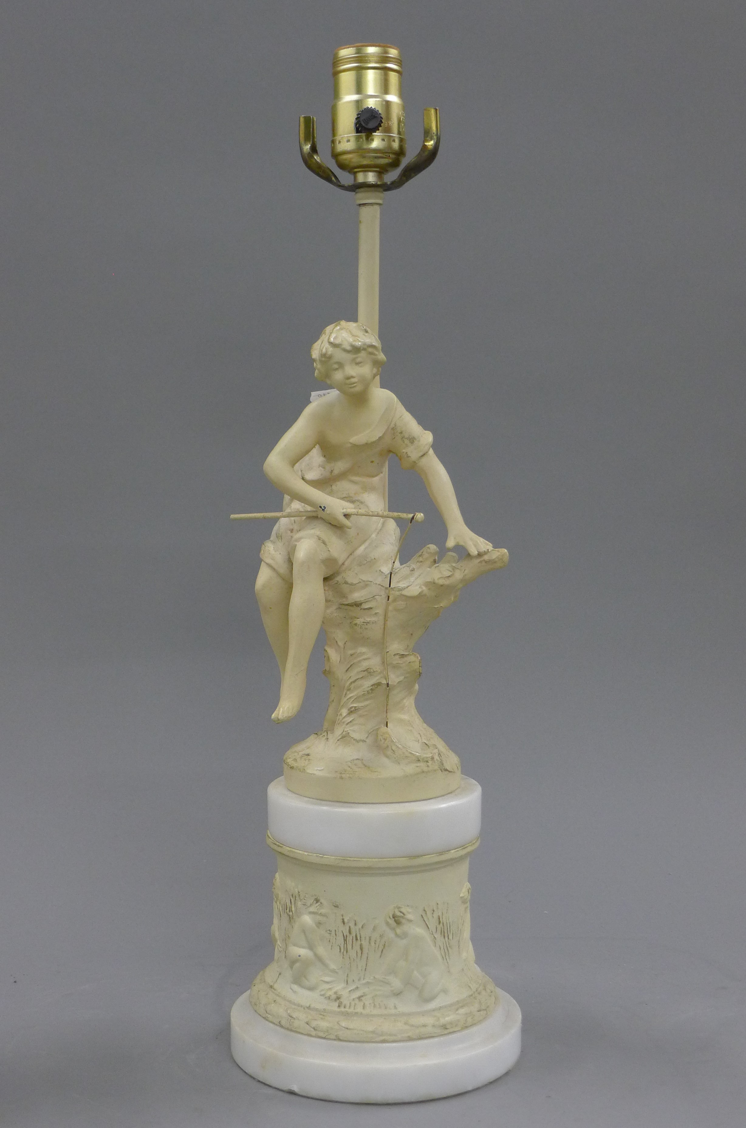 A pair of painted spelter figural lamps. 47 cm high overall. - Image 5 of 7