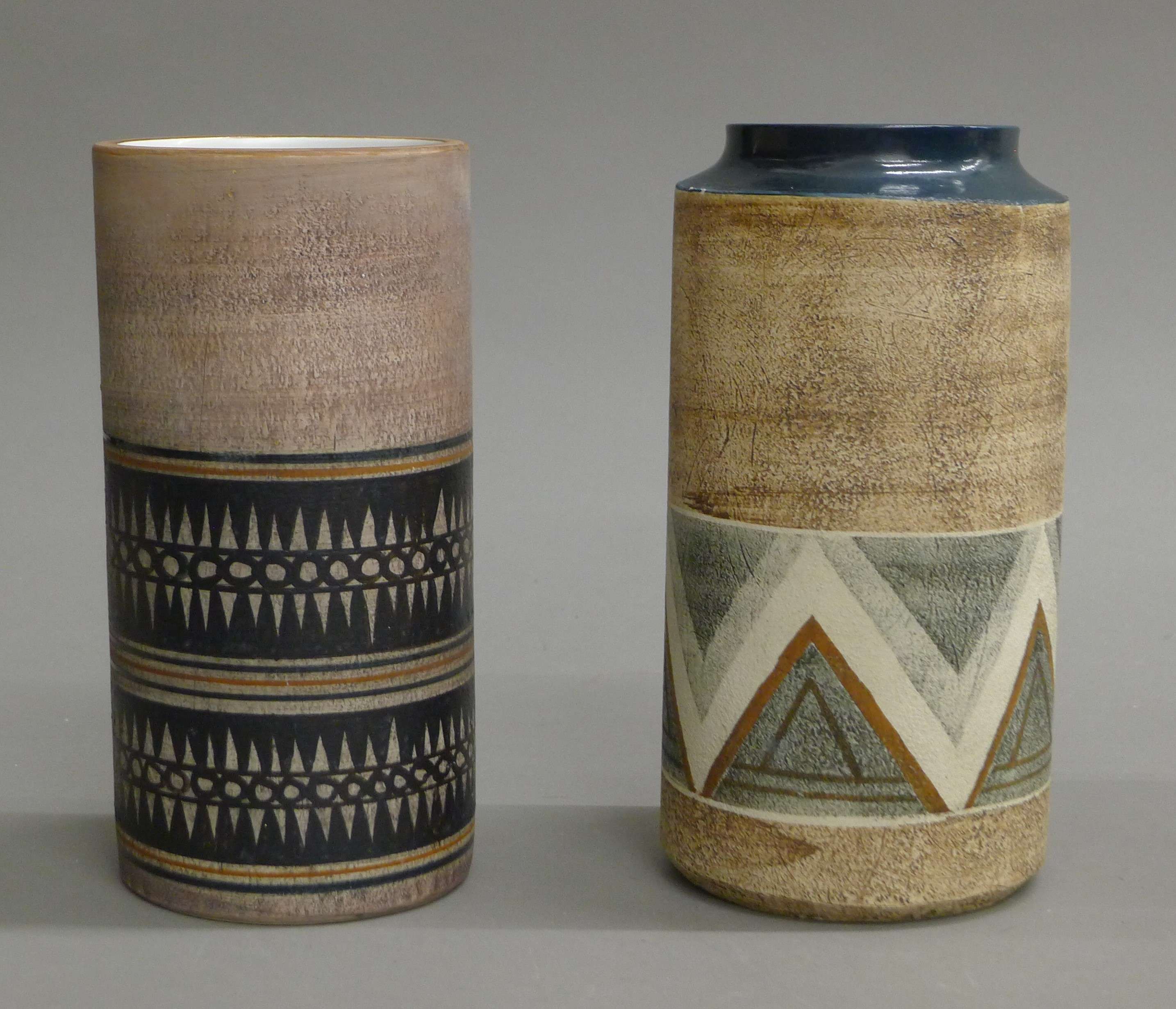 Two Troika cylindrical vases. The largest 20 cm high.