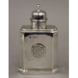 A coin set silver tea caddy. 13.5 cm high. 189.5 grammes.