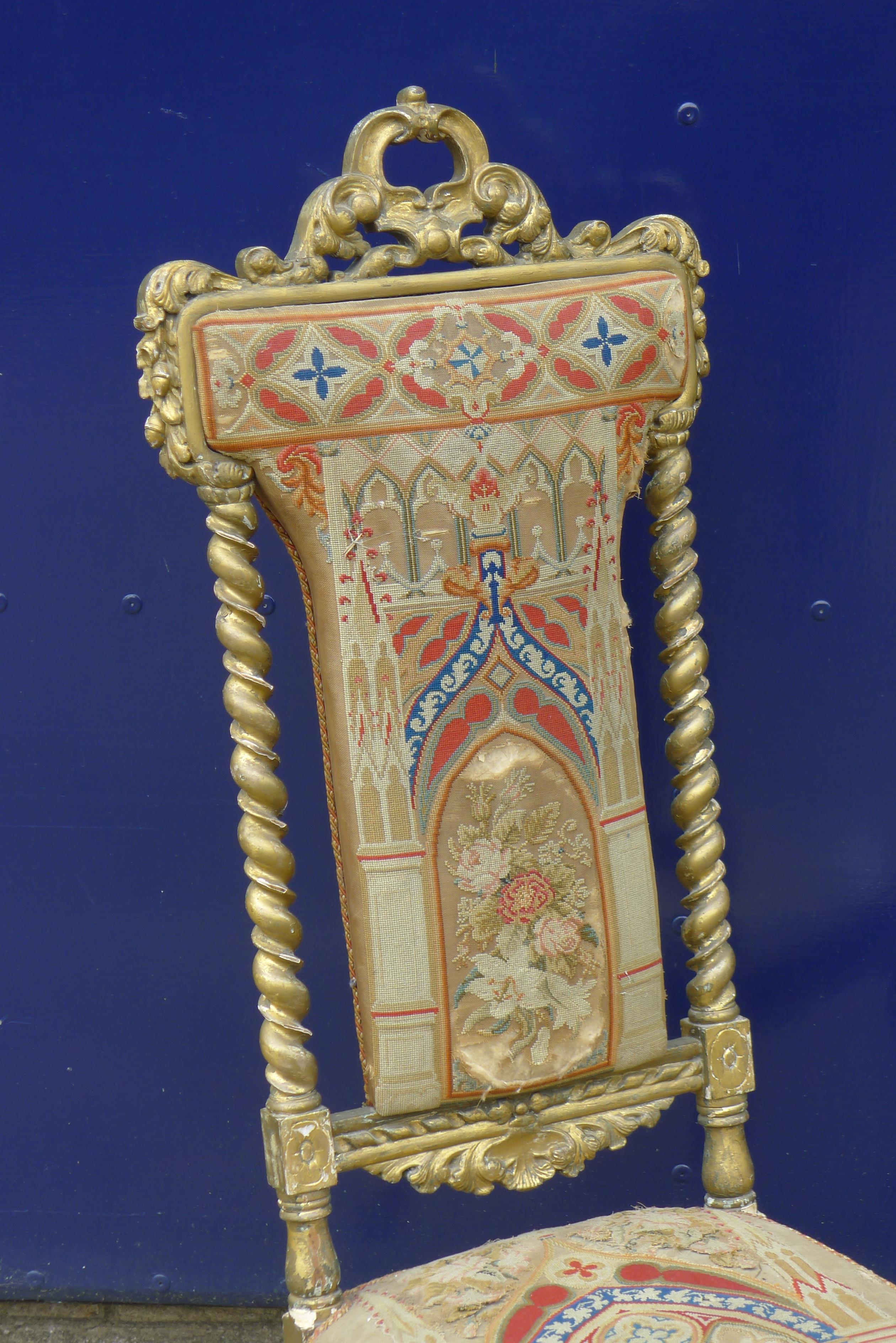 A Victorian prie dieu gilt chair with needlework upholstery. 117 cm high. - Image 2 of 6