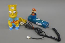 A Super Mario Brothers telephone and a Bart Simpson telephone. The latter 20 cm high.