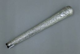 An Eastern unmarked white metal parasol handle. 23.5 cm long.