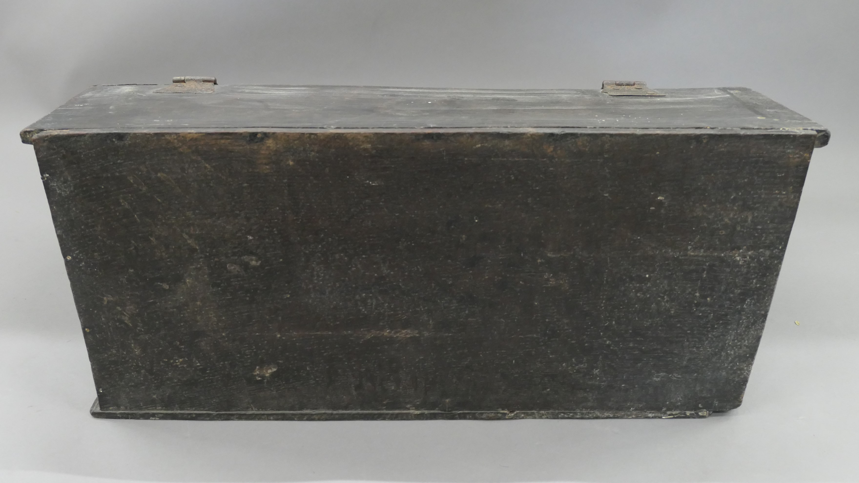 A 17th century oak bible box. 69 cm wide. - Image 10 of 11