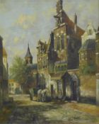 HIEN HOEVEN, A Dutch Townscape Scene, oil on canvas, framed. 40 x 50 cm.