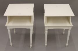 Two white painted bedside tables. 37.5 cm wide, 54 cm high.