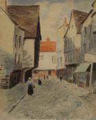 A French Street Scene, watercolour, indistinctly signed, framed and glazed. 22.5 x 27.5 cm.