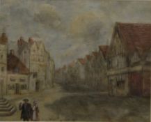19TH CENTURY CONTINENTAL SCHOOL, Street Scene, oil on board, framed and glazed. 24 X 19.5 cm.