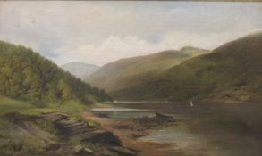 LATE 19TH/EARLY 20TH CENTURY SCHOOL, River with Rolling Hills Beyond, oil on canvas, framed.
