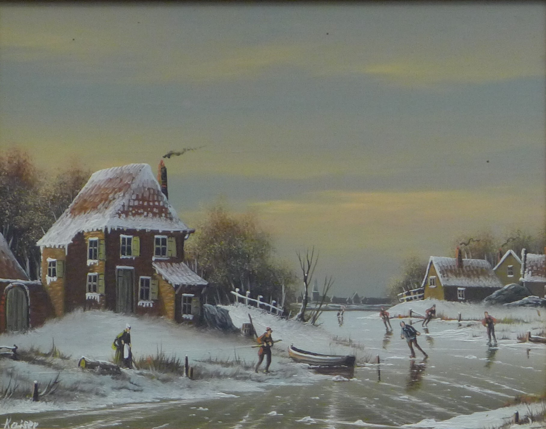 DUTCH SCHOOL, Winter Landscapes, a pair of oils on board, signed Kaiser, framed. 23.5 x 18.5 cm. - Image 4 of 6