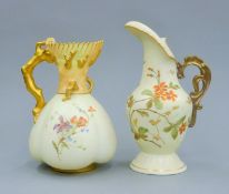 A Worcester porcelain jug and another similar porcelain jug. The former 18 cm high.