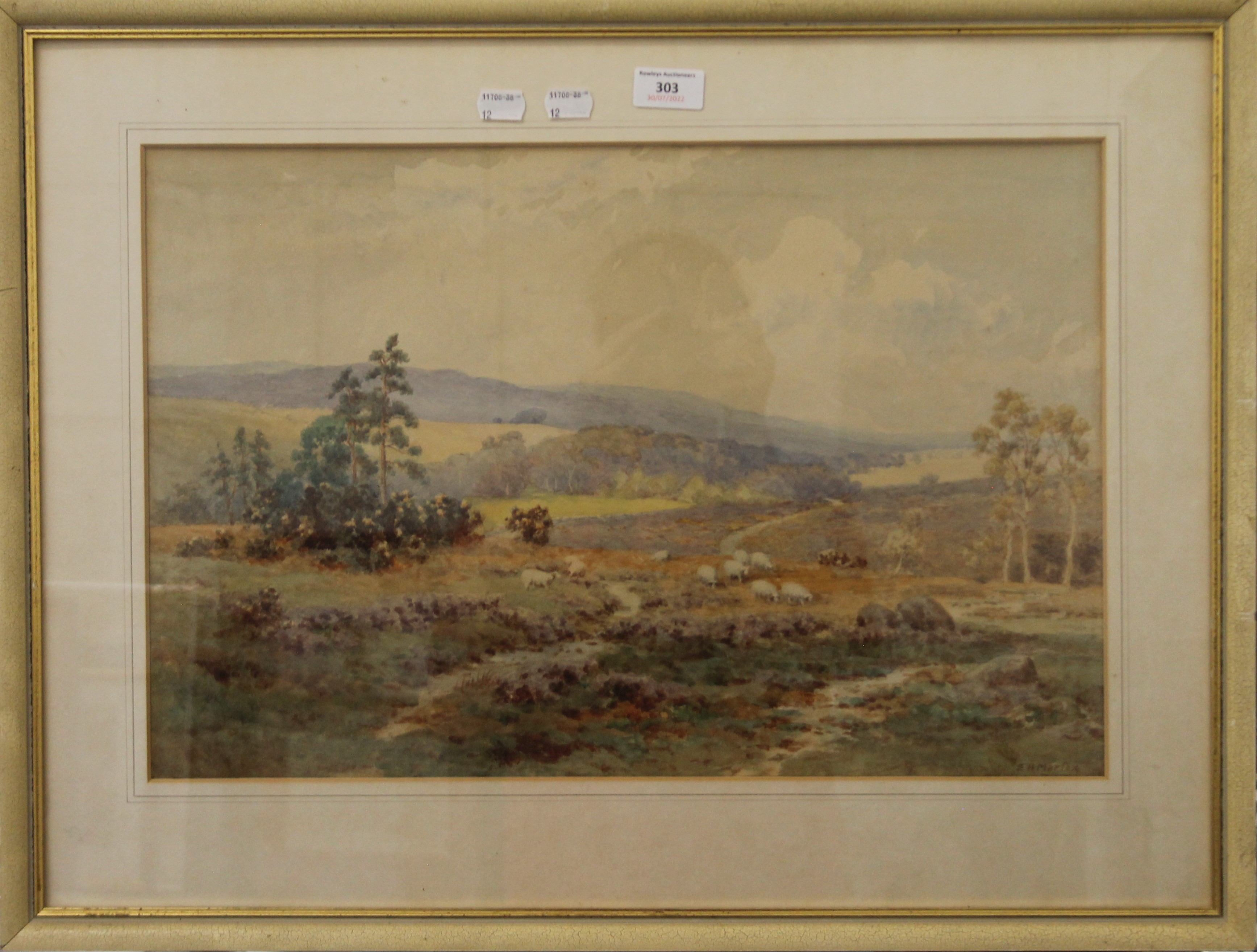 E H MARTEN, Landscape, watercolour, signed, framed and glazed. 52.5 x 34.5 cm. - Image 2 of 3