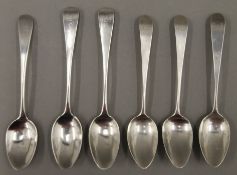 Six Old English Pattern teaspoons by London makers Samuel Godbehere,