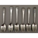 Six Old English Pattern teaspoons by London makers Samuel Godbehere,