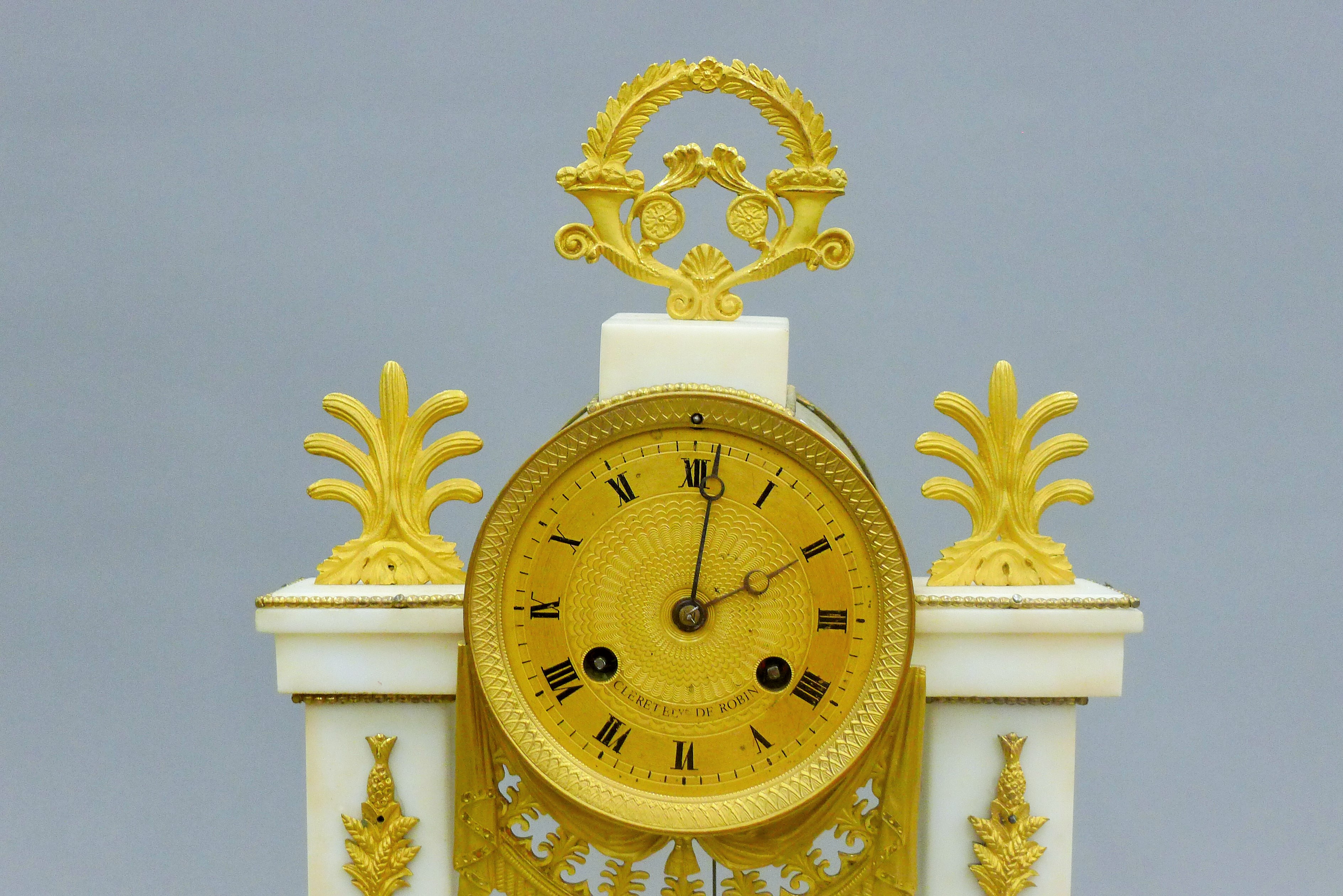 A gilt bronze and white marble portico clock. 42 cm high. - Image 2 of 6