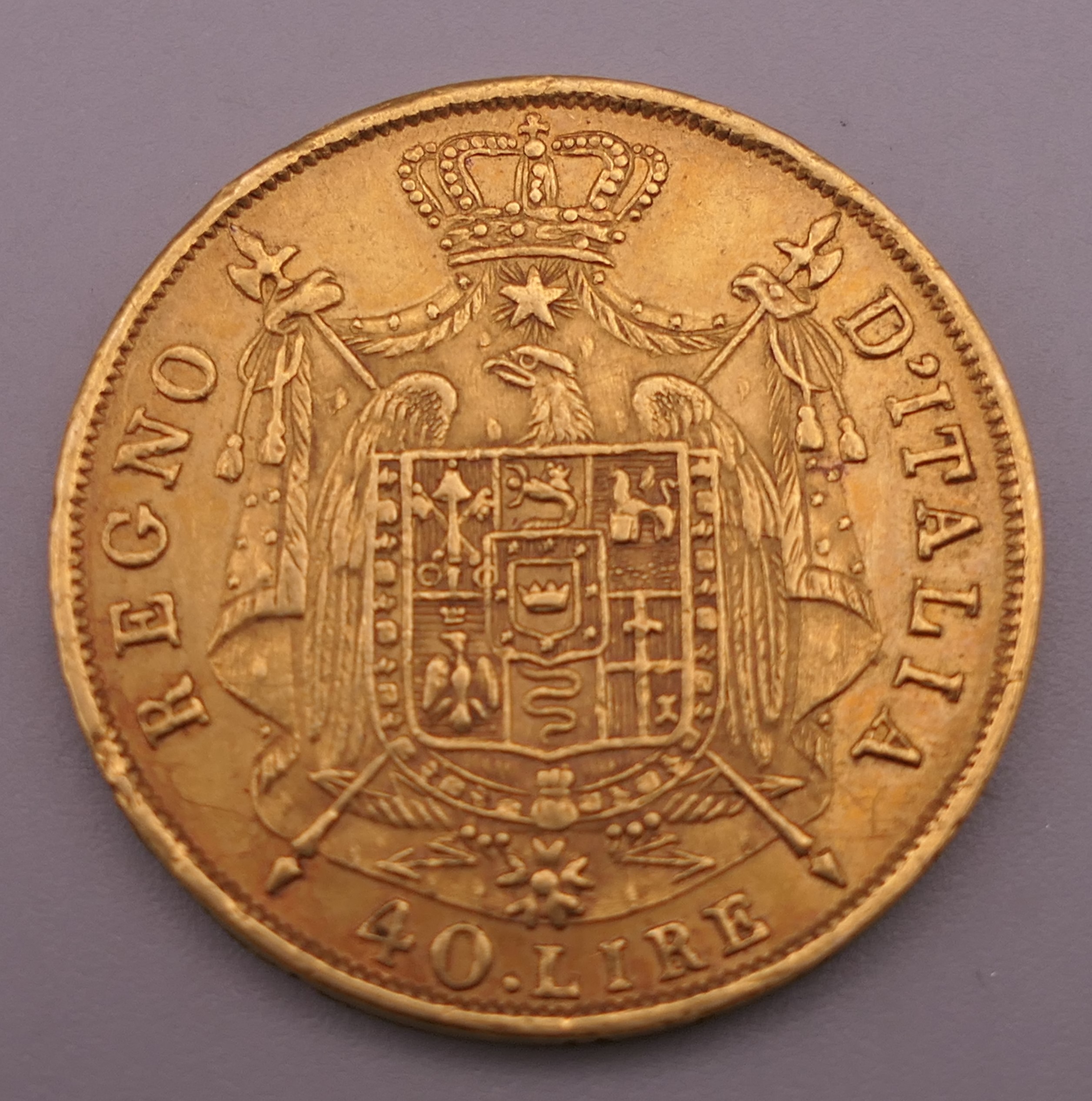 A 40 Lire gold coin. 12.9 grammes. - Image 2 of 5