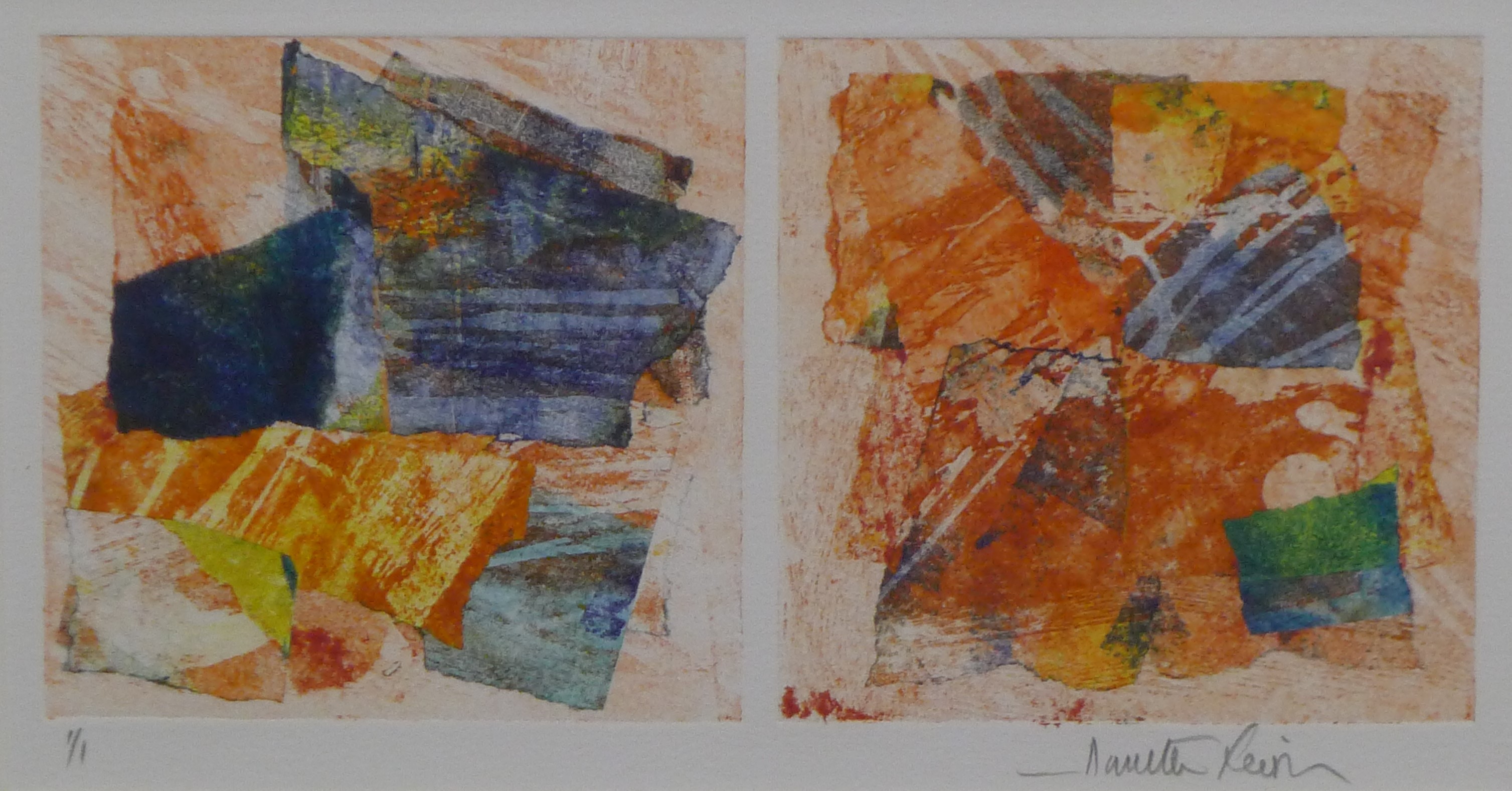 ANNETTE LEIVEN, An Abstract print, numbered 1/1, signed, framed and glazed. 34 x 18.5 cm.