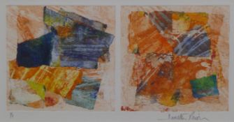 ANNETTE LEIVEN, An Abstract print, numbered 1/1, signed, framed and glazed. 34 x 18.5 cm.