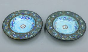 Two Chinese enamel dishes. 10.5 cm diameter.