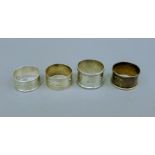 Four various silver napkin rings. 77.1 grammes.