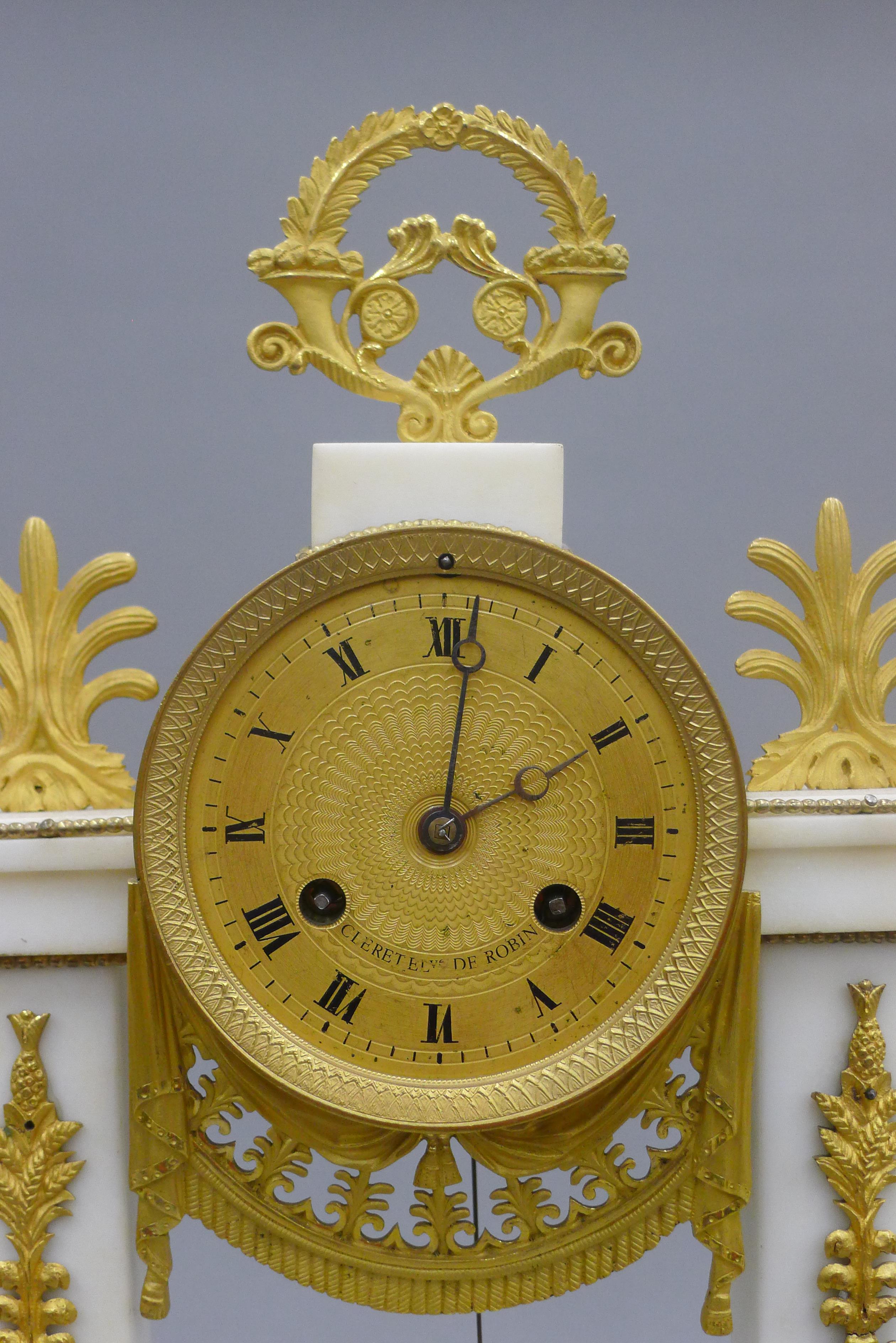 A gilt bronze and white marble portico clock. 42 cm high. - Image 3 of 6