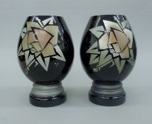 A pair of Art Deco glass vases. 31 cm high.