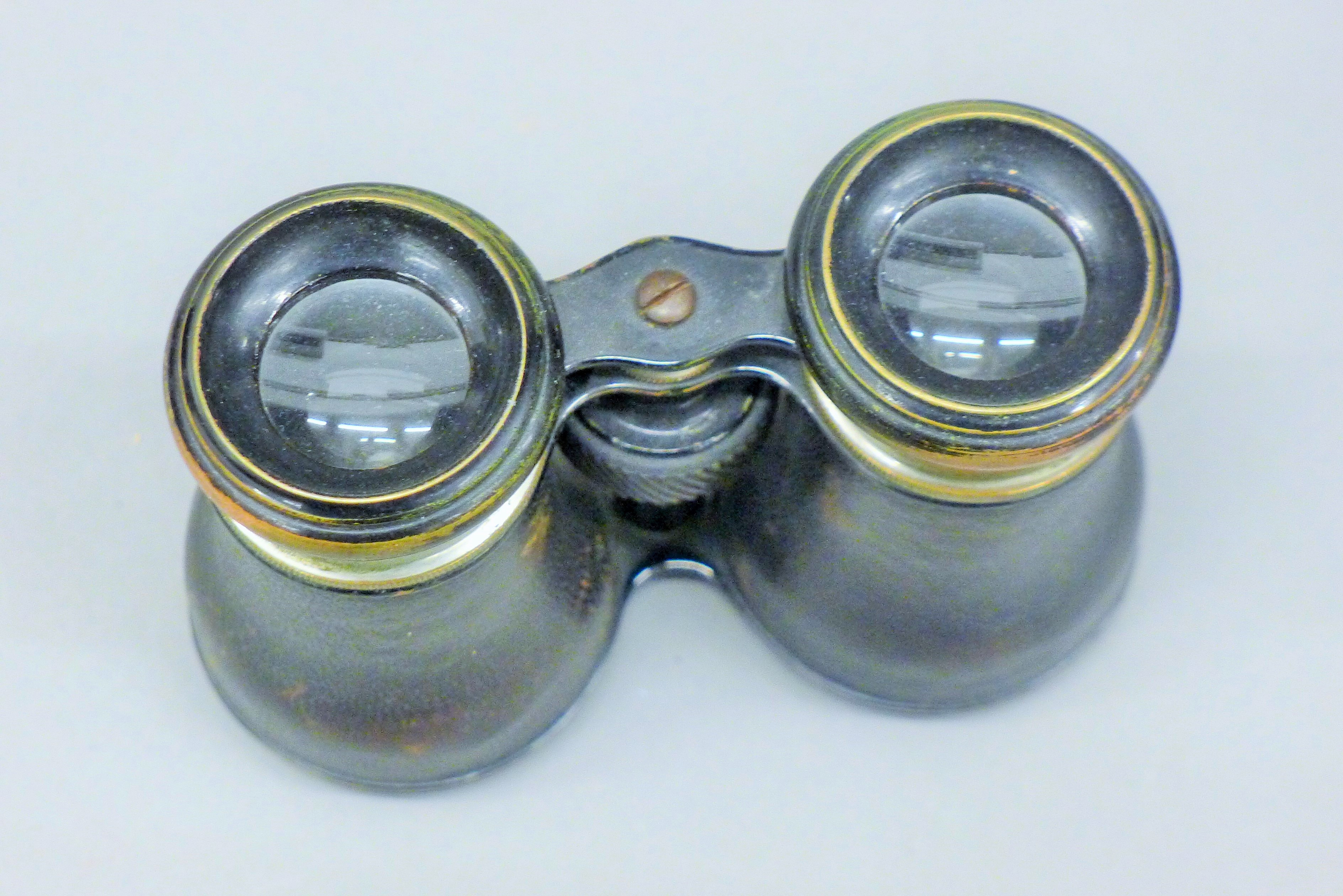 A pair of field glasses with inset compass, case. 13.5 cm wide overall. - Image 2 of 5