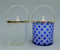 Two cut glass biscuit barrels. 22 cm high overall.