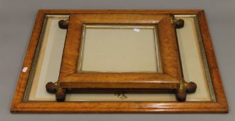 Two 19th century maple picture frames and an oak frame. The largest 59 x 78 cm.