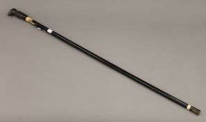 A 19th century horn handled sword stick, the handle formed as a bird. 95 cm long.