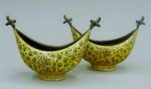 Two 19th century Persian lacquered bowls. 18 cm long.